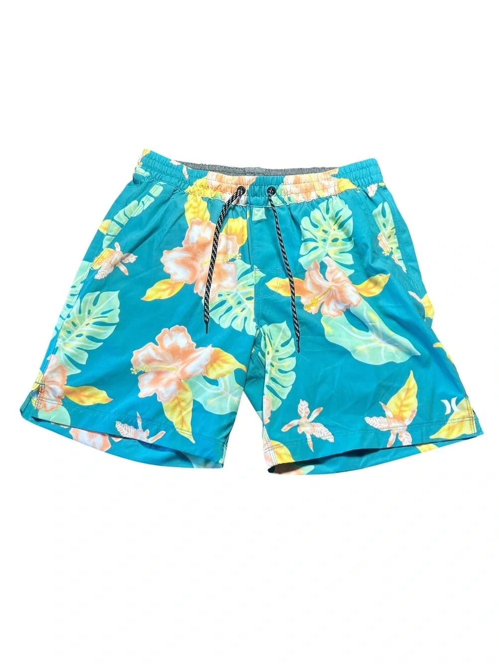 HURLEY men’s hibiscus tropical pattern lined swim trunks shorts size Small New